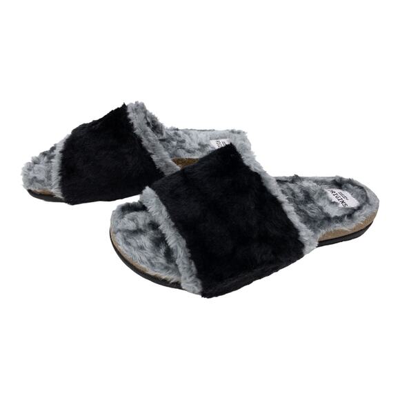 Earth Origins Black & Gray Olli Faux Fur Slip On Slipper Slides 8 - Picture 1 of 11